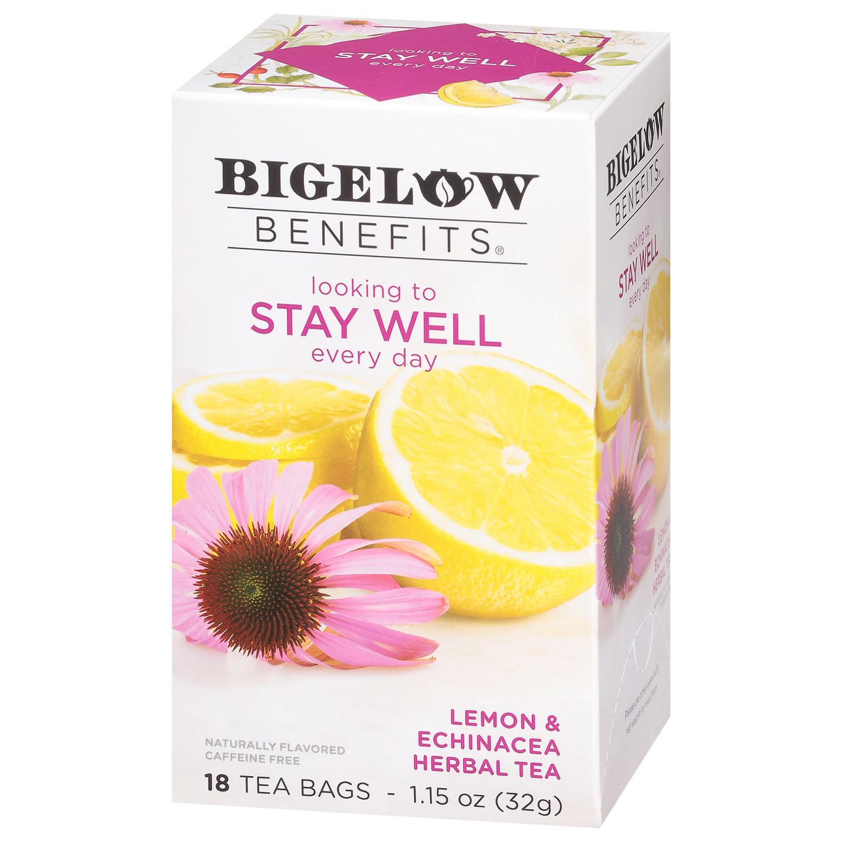 slide 7 of 9, Bigelow Benefits Caffeine Free Stay Well Lemon & Echinacea Herbal Tea 18 Tea Bags, 1.15 oz