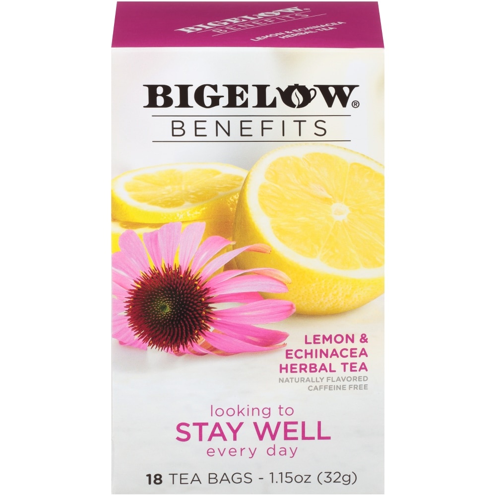 slide 1 of 9, Bigelow Benefits Stay Well Lemon Echinacea Herbal Tea Bags, 18 ct