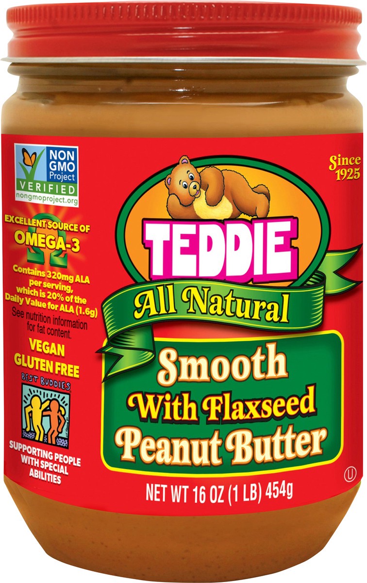 slide 3 of 11, Teddie Natural Smooth Flaxseed Peanut Butter, 16 oz