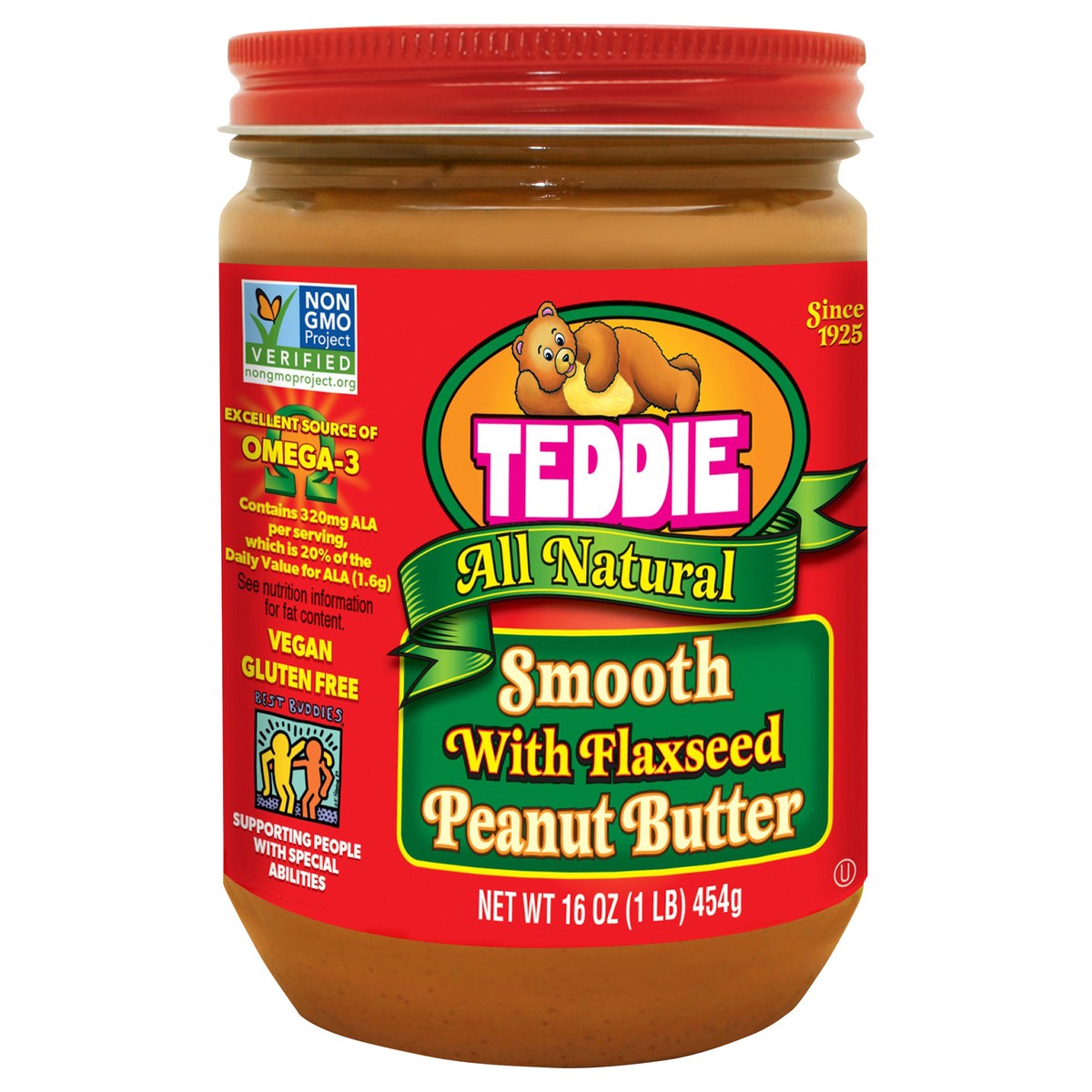 slide 1 of 11, Teddie Natural Smooth Flaxseed Peanut Butter, 16 oz