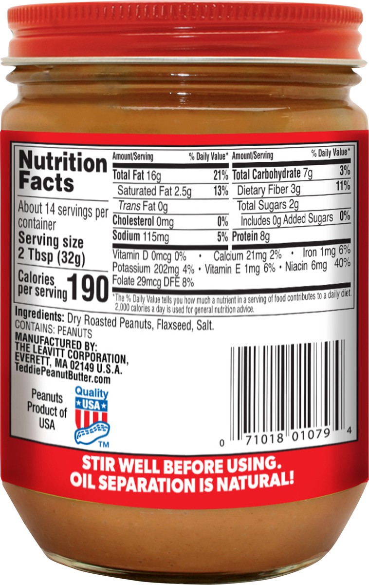 slide 6 of 11, Teddie Natural Smooth Flaxseed Peanut Butter, 16 oz
