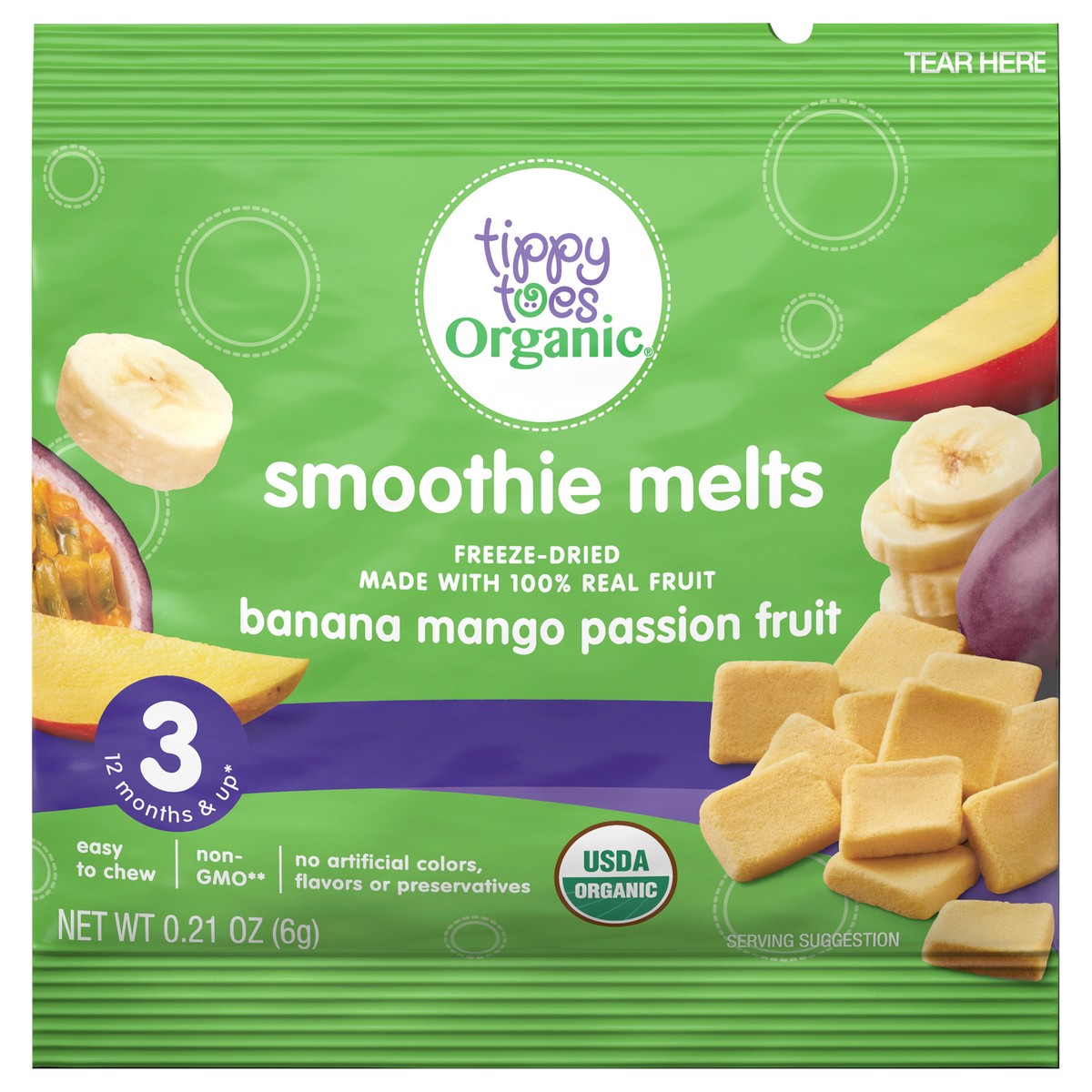 slide 3 of 4, Tippy Toes Organic Banana Mango Passion Fruit Smoothie Melts 0.21 oz, 0.21 oz
