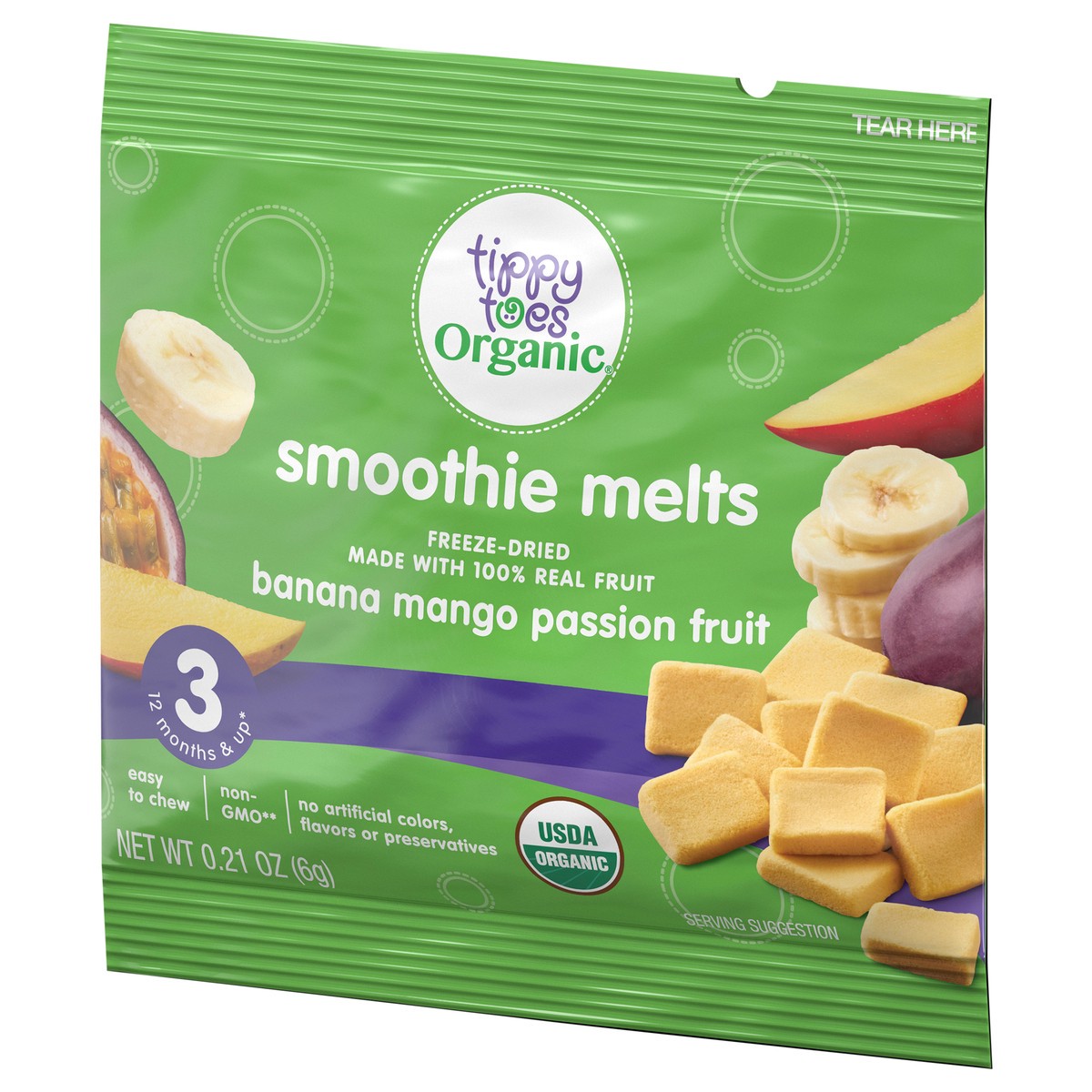 slide 4 of 4, Tippy Toes Organic Banana Mango Passion Fruit Smoothie Melts 0.21 oz, 0.21 oz