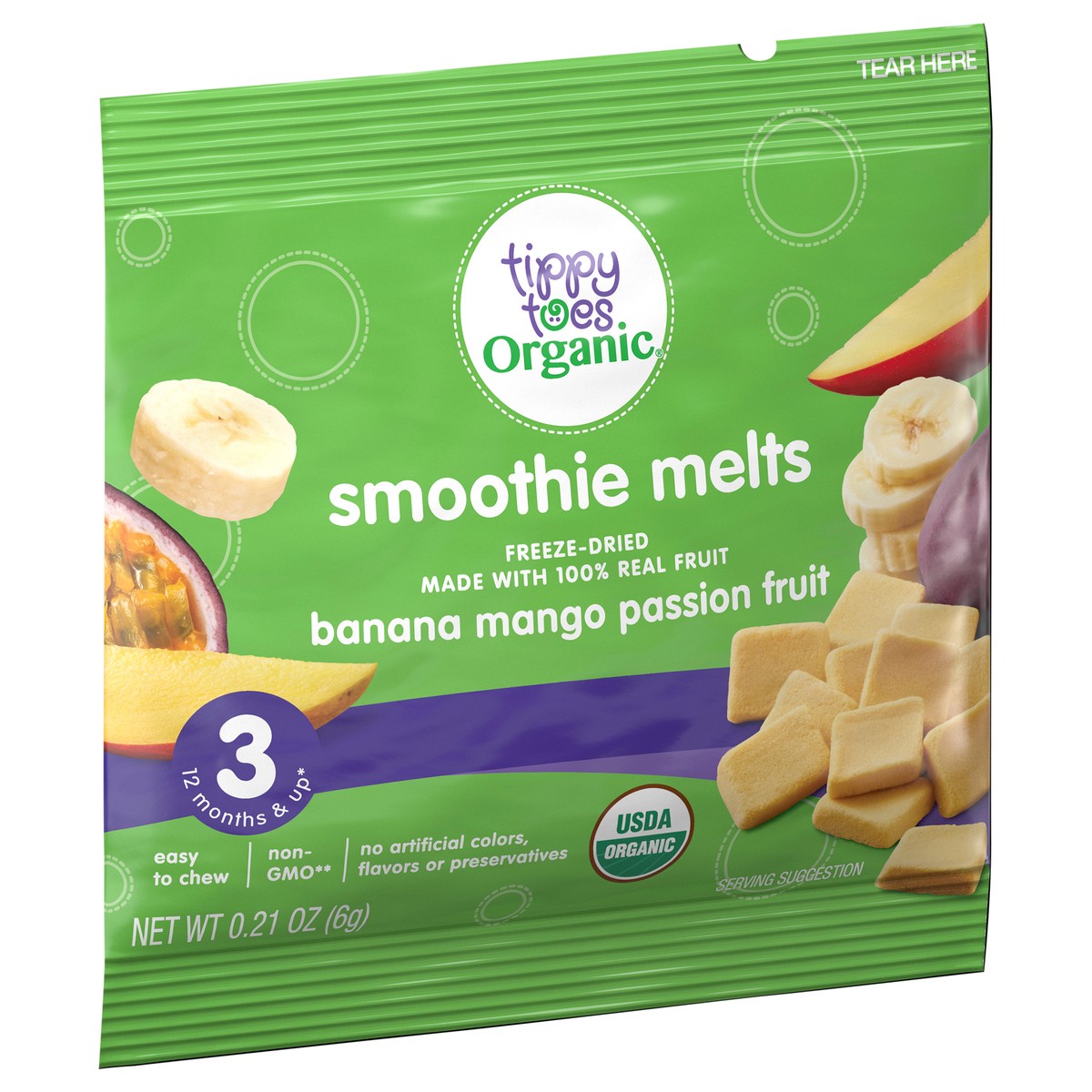 slide 2 of 4, Tippy Toes Organic Banana Mango Passion Fruit Smoothie Melts 0.21 oz, 0.21 oz