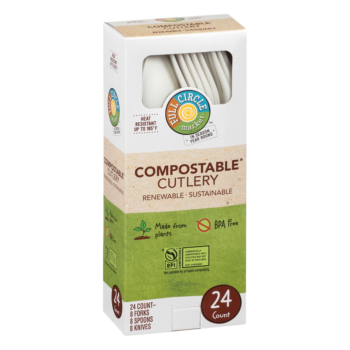 slide 5 of 8, Full Circle Market Compostable Cutlery, 24 ct