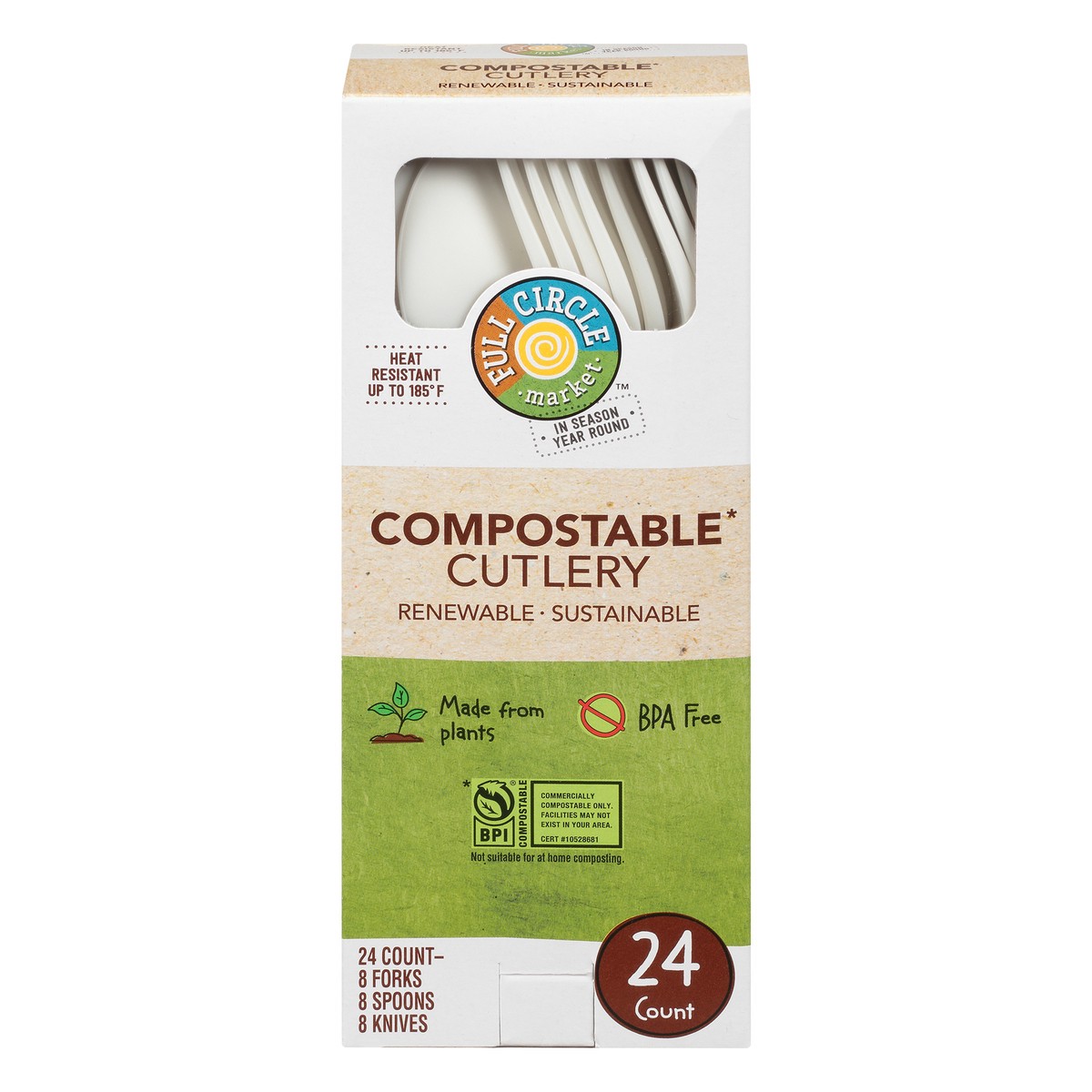 slide 1 of 8, Full Circle Market Compostable Cutlery, 24 ct