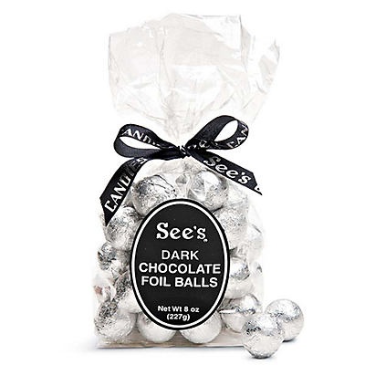 slide 1 of 1, See's Candies Dark Chocolate Foil Balls, 8 oz