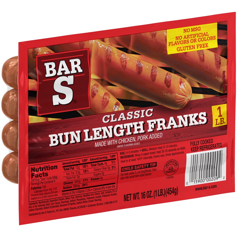 slide 2 of 7, Bar-S Classic Bun Length Franks, 1 ct