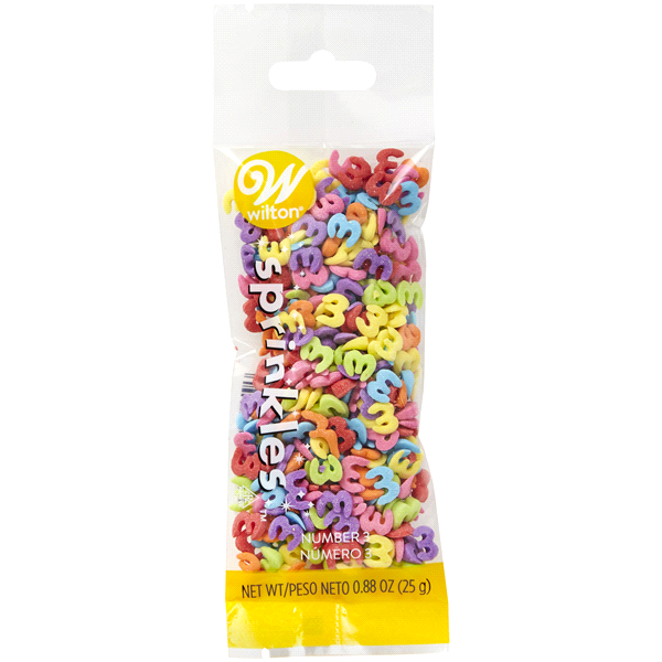 slide 1 of 1, Wilton Multicolor Number 3 Sprinkles Pouch, 0.88 oz