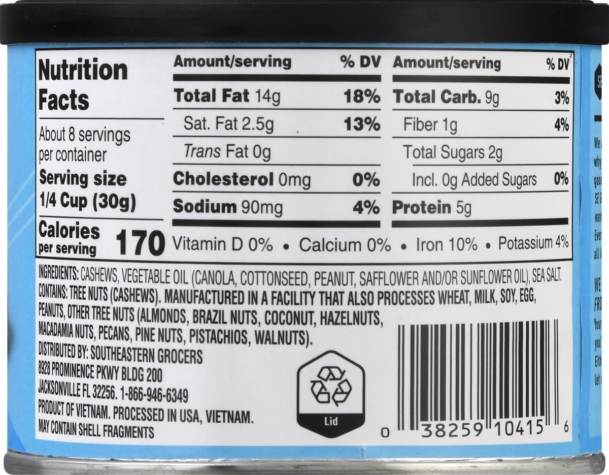 slide 9 of 10, SE Grocers Salted Cashews Whole & Roasted, 8.5 oz