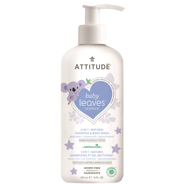 slide 1 of 2, Attitude Baby Leaves 2In1 Shampoo And Body Wash Night Almond Milk, 1 ct
