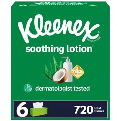 Kleenex Lotion Facial Tissues with Coconut Oil, 6 Flat Boxes, 120 Tissues Per Box, 3-Ply