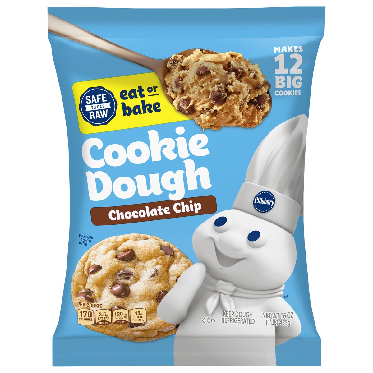 slide 1 of 1, Pillsbury Big Deluxe Chocolate Chip Cookie Dough - 16oz/12ct, 12 ct