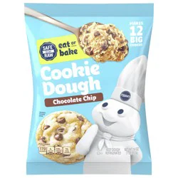 Pillsbury Eat or Bake Refrigerated Cookie Dough, Chocolate Chip, Makes 12 Big Cookies, 16 oz