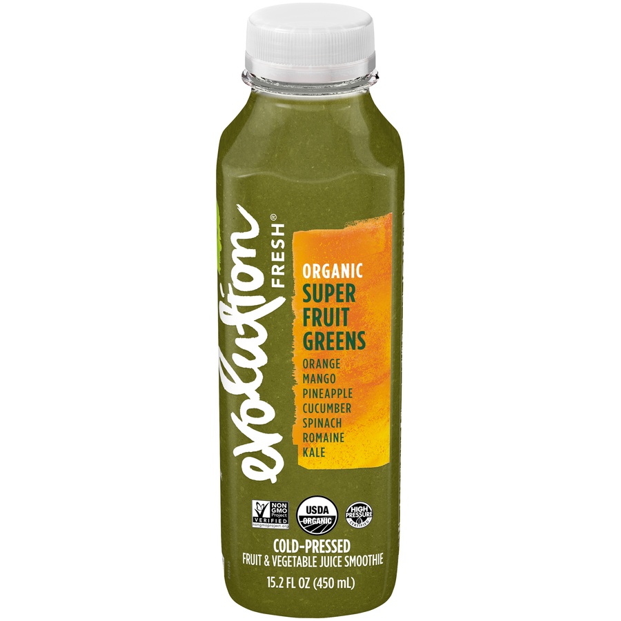 slide 1 of 4, Evolution Fresh Organic Super Fruit Greens — Cold-Pressed Fruit & Vegetable Juice Smoothie — Good Source of Vitamin C — 15.2 fl oz, 