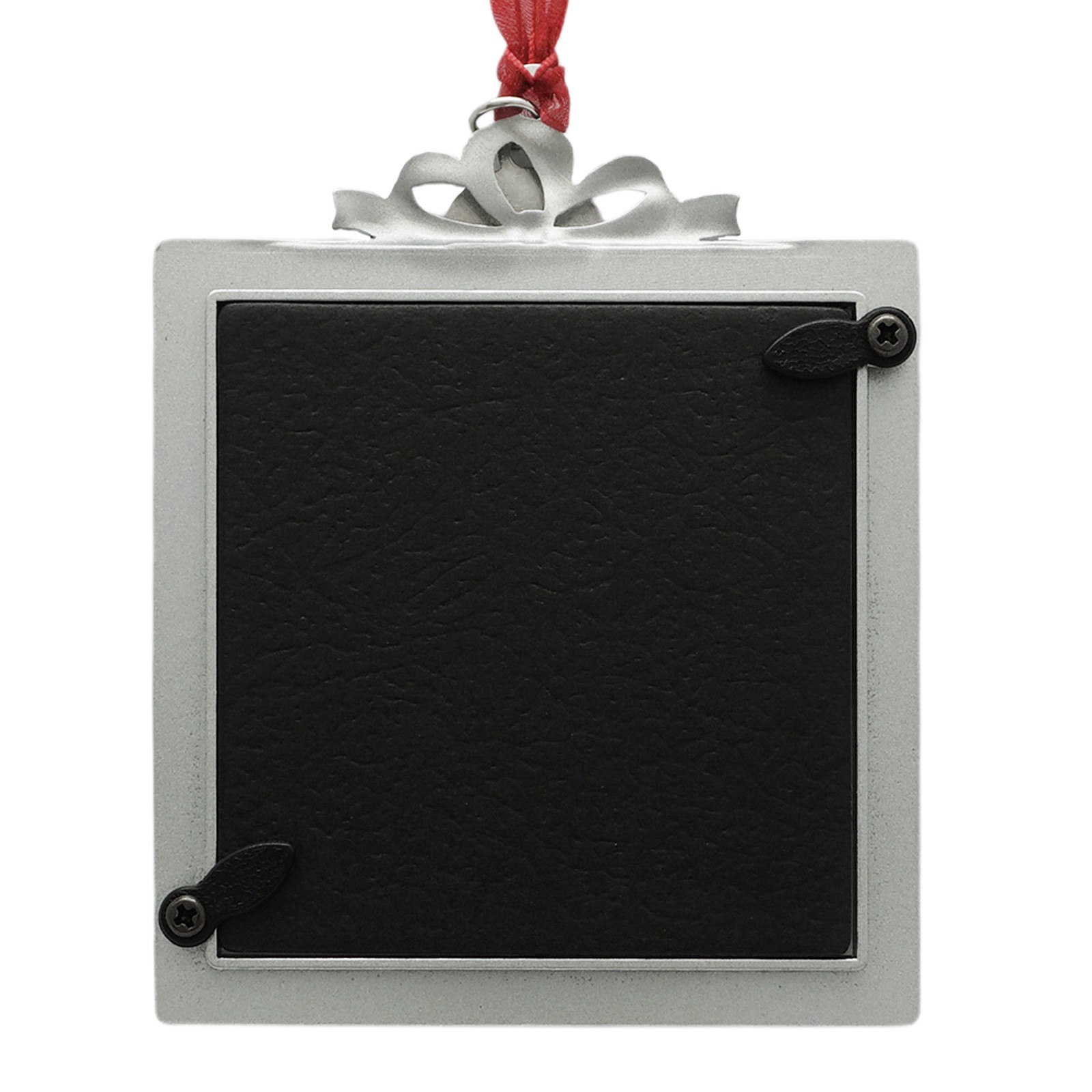 slide 3 of 3, 2.5" X 2.5" Red & Black Plaid With Silver Bow Metal Ornament Frame By Studio Decor, 2.5 in x 2.5 in