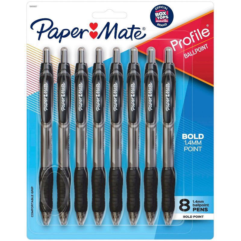 slide 1 of 7, Paper Mate Profile Retractable Ballpoint Pens, Bold , Black, 8 ct