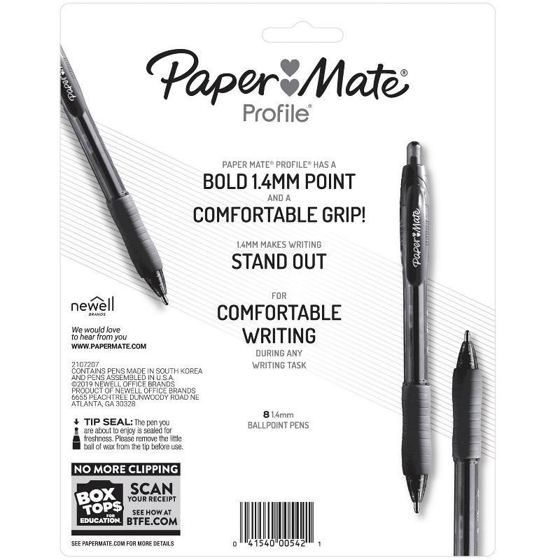 slide 2 of 7, Paper Mate Profile Retractable Ballpoint Pens, Bold , Black, 8 ct