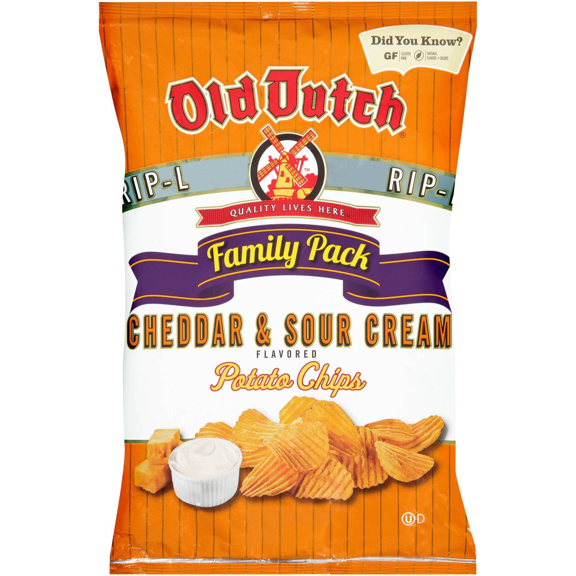 slide 1 of 6, Old Dutch Family Pack Cheddar & Sour Cream Rip-L Potato Chips, 9.5 oz