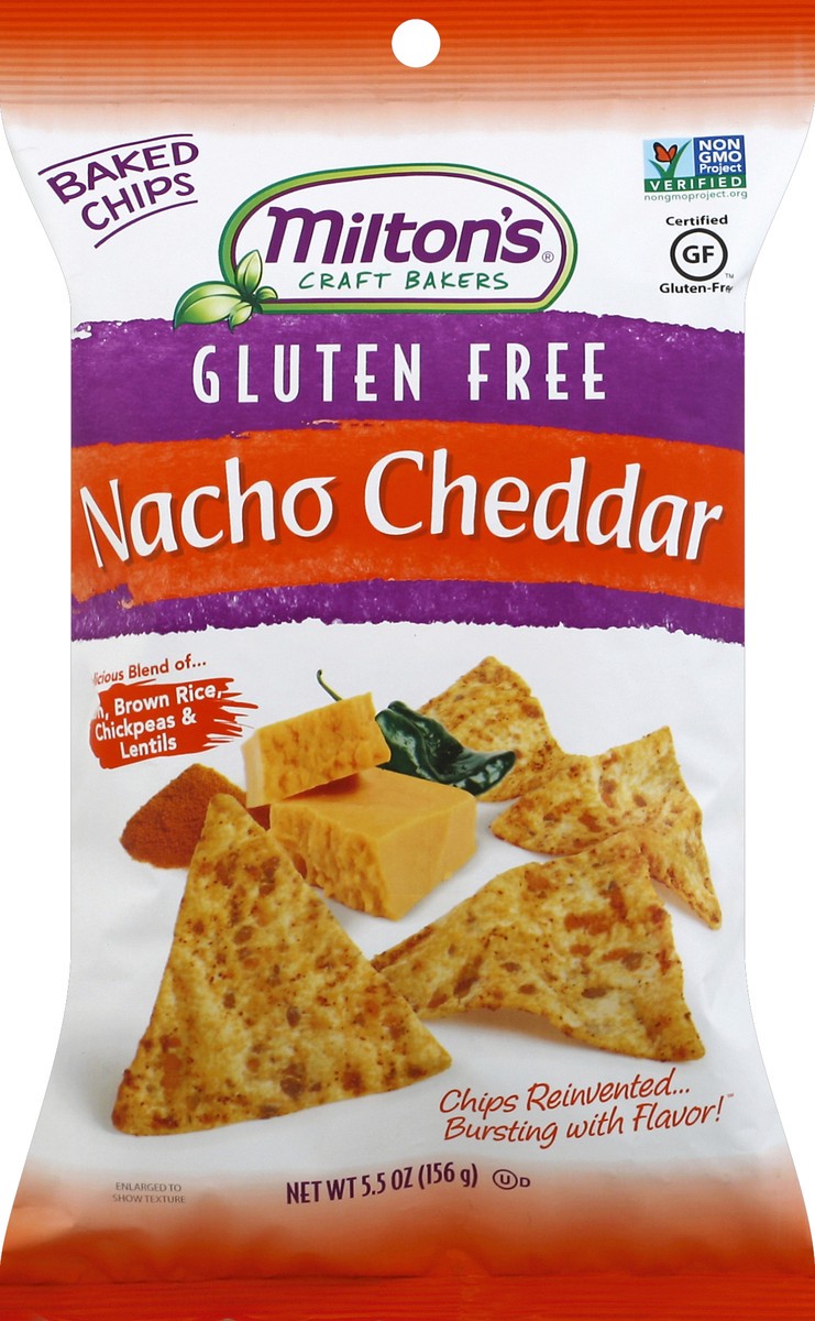 slide 5 of 5, Milton's Craft Bakers Gluten Free Nacho Cheddar Baked Chips, 5.5 oz