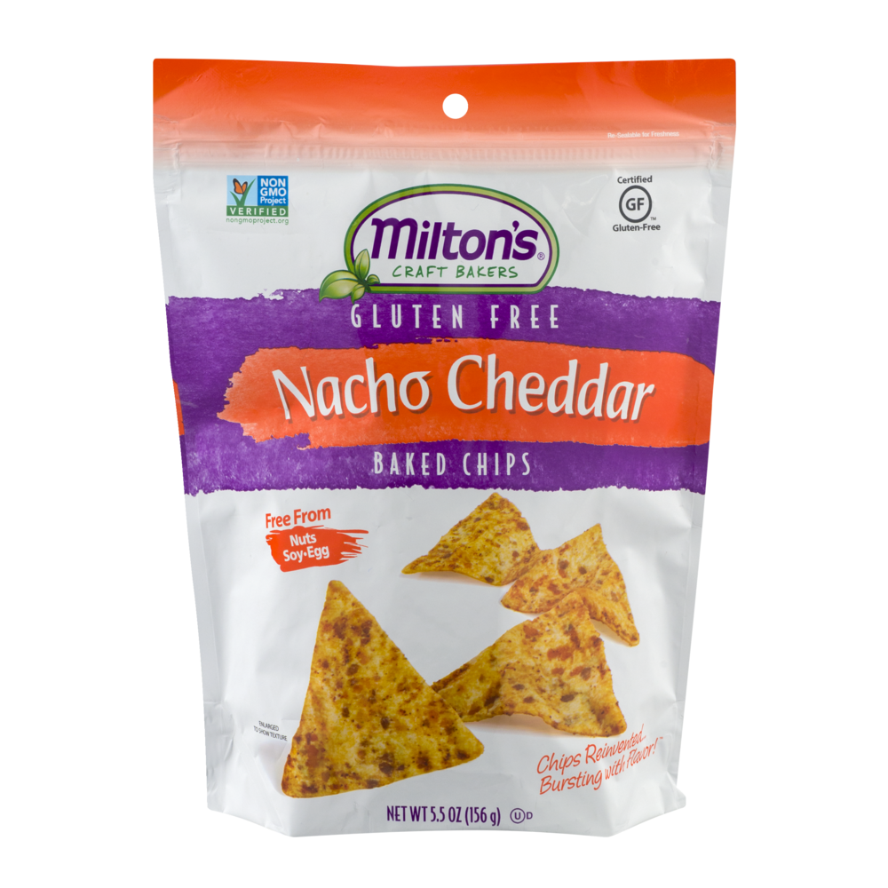 slide 1 of 5, Milton's Craft Bakers Gluten Free Nacho Cheddar Baked Chips, 5.5 oz