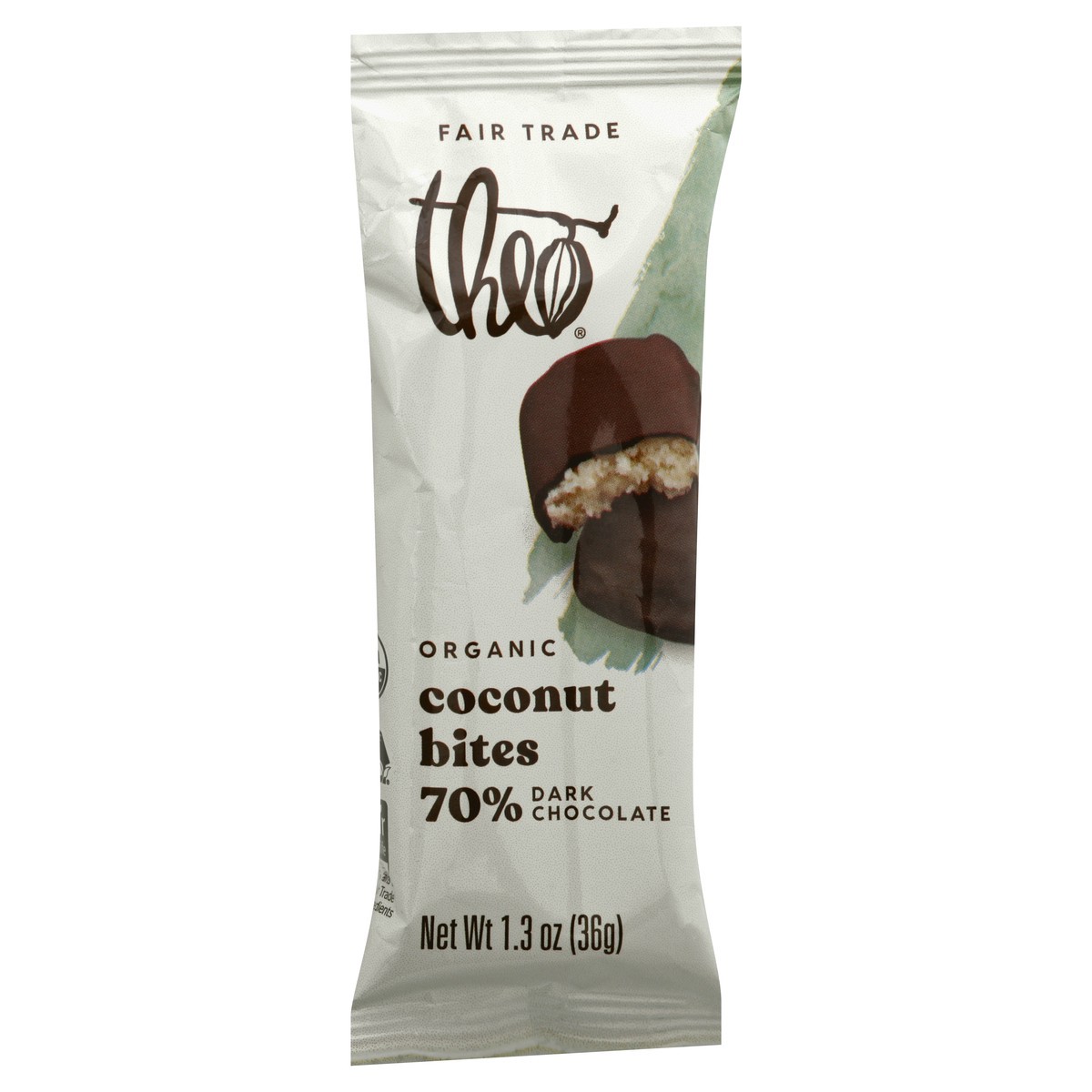 slide 3 of 9, Theo Organic 70% Dark Chocolate Coconut Bites 1.3 oz, 1.3 oz