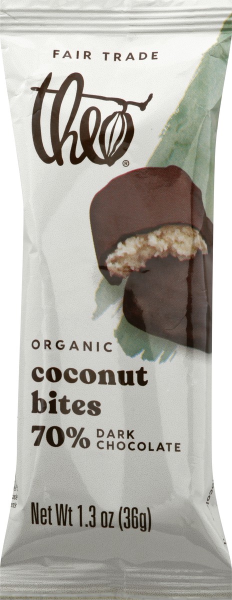 slide 5 of 9, Theo Organic 70% Dark Chocolate Coconut Bites 1.3 oz, 1.3 oz