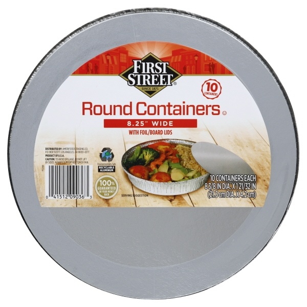 slide 1 of 1, First Street 8.25In Round Container W/Flat Lid, 10 ct