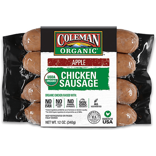 slide 1 of 5, Coleman Organic Chicken Sausage Apple, 12 oz