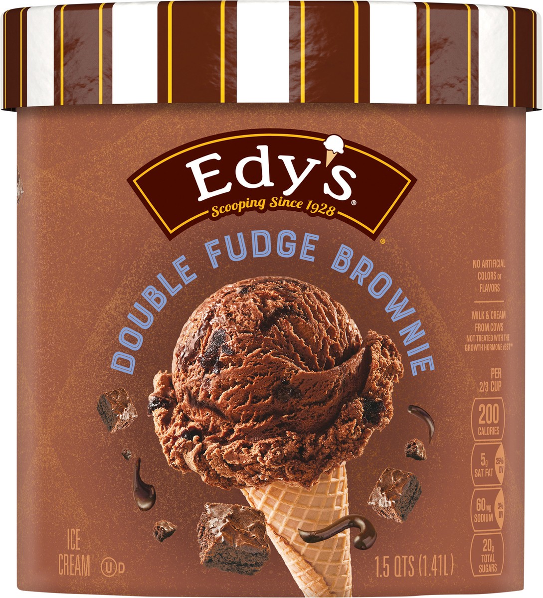 slide 3 of 12, EDY'S/DREYER'S Double Fudge Brownie Ice Cream 1.5 qt. Tub | Made with fresh milk & cream and no artificial colors or flavors, 1.5 qt