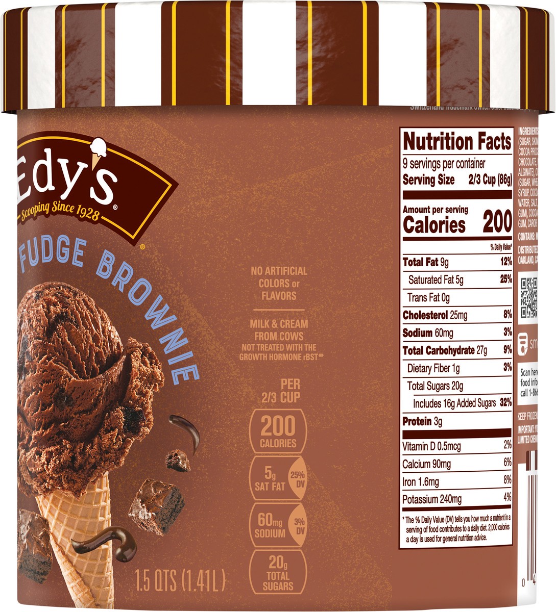 slide 8 of 12, EDY'S/DREYER'S Double Fudge Brownie Ice Cream 1.5 qt. Tub | Made with fresh milk & cream and no artificial colors or flavors, 1.5 qt