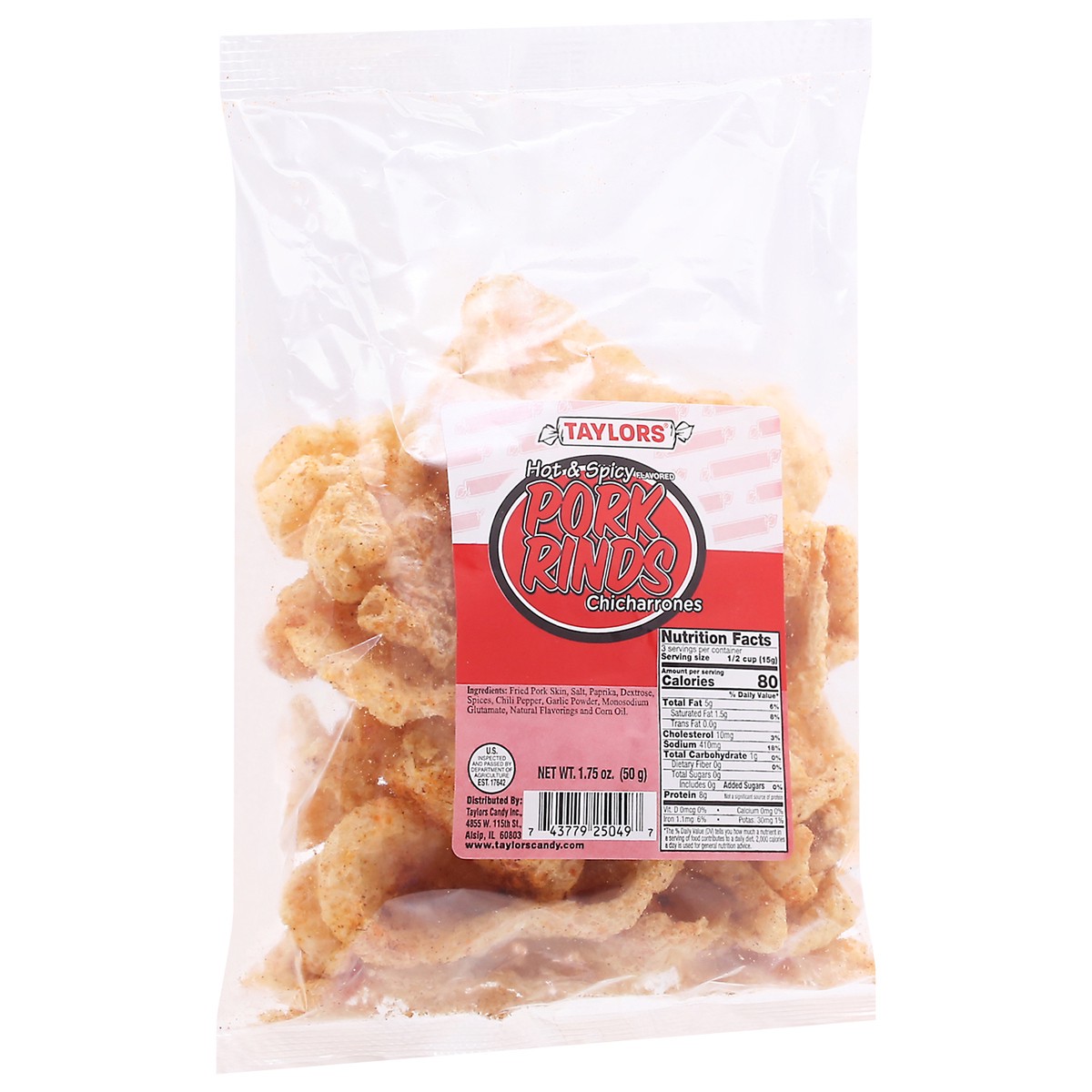 slide 5 of 11, Taylor's Chicharrones Hot & Spicy Flavored Pork Rinds 1.75 oz, 1.75 oz