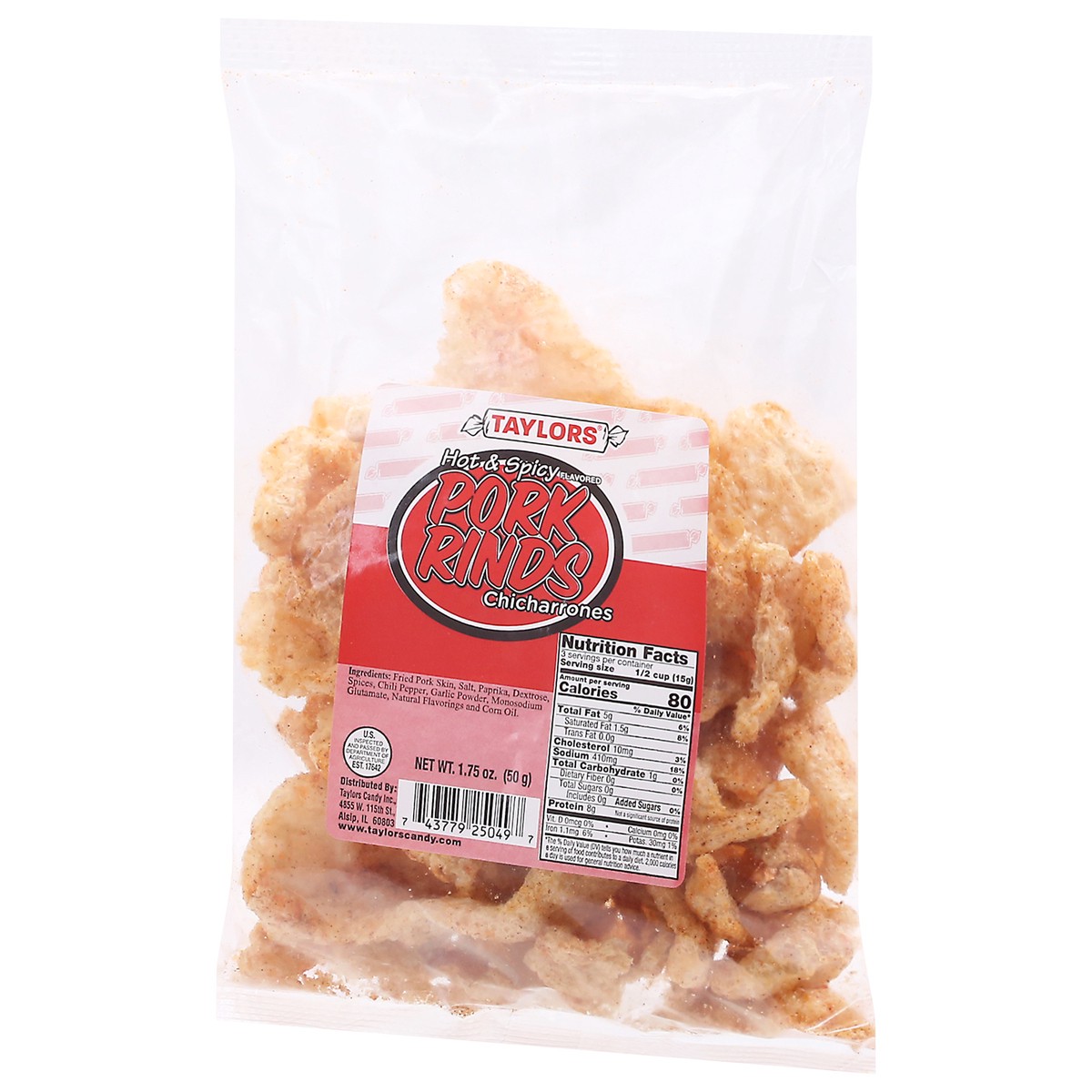 slide 4 of 11, Taylor's Chicharrones Hot & Spicy Flavored Pork Rinds 1.75 oz, 1.75 oz