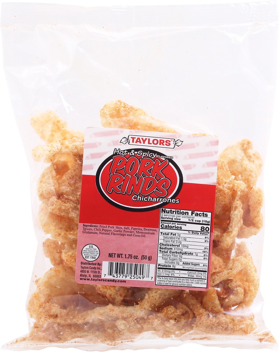 slide 3 of 11, Taylor's Chicharrones Hot & Spicy Flavored Pork Rinds 1.75 oz, 1.75 oz