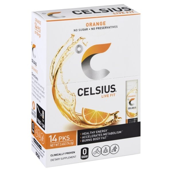 slide 1 of 1, CELSIUS Orange Flo Fusion Pre-Workout Formula Packets, 14 ct