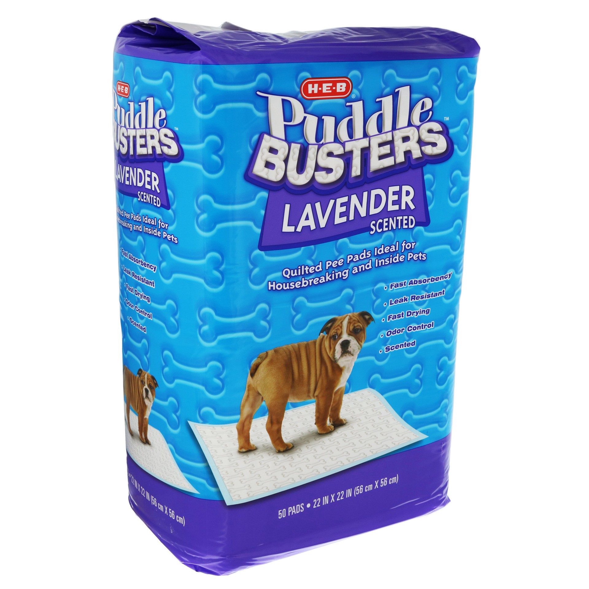 slide 1 of 1, H-E-B Puddle Busters Quilted Pee Pads - Lavender Scented, 50 ct