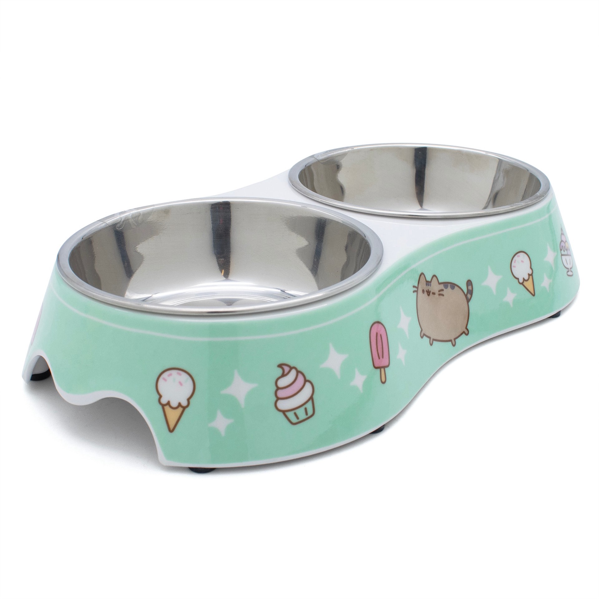 slide 1 of 1, Pusheen Teal Ice Cream Double Diner Dog Bowl, 1 ct