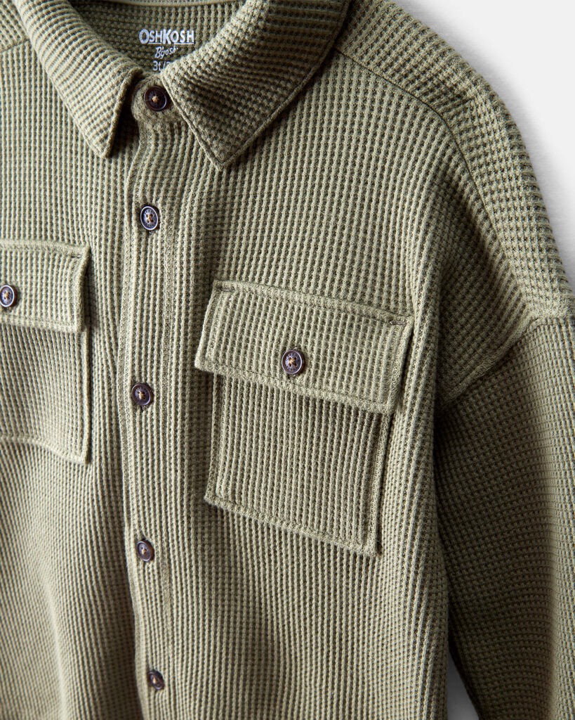 slide 2 of 3, Baby Boy Long-Sleeve Waffle Knit Utility Shirt - Green Green 12M, 1 ct
