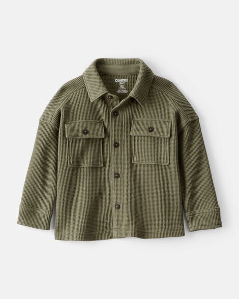 slide 1 of 3, Baby Boy Long-Sleeve Waffle Knit Utility Shirt - Green Green 12M, 1 ct