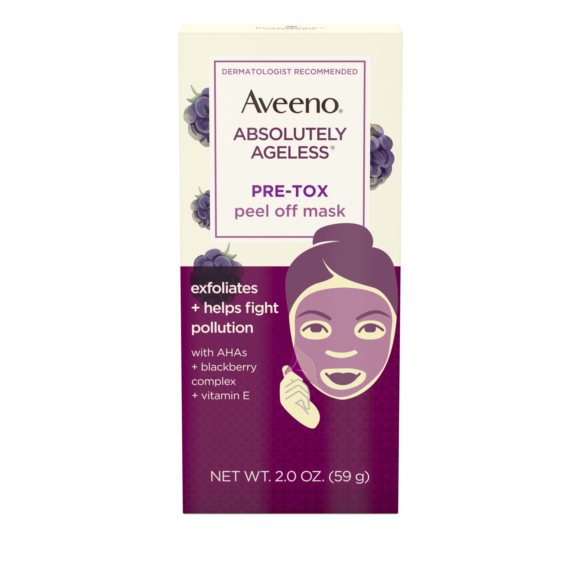 slide 1 of 6, Aveeno Absolutely Ageless Pre-Tox Peel Off Antioxidant Face Mask with Alpha Hydroxy Acids, Vitamin E & Blackberry Complex, Non-Comedogenic, Paraben- & Phthalate-Free, 2.0 oz, 2 oz