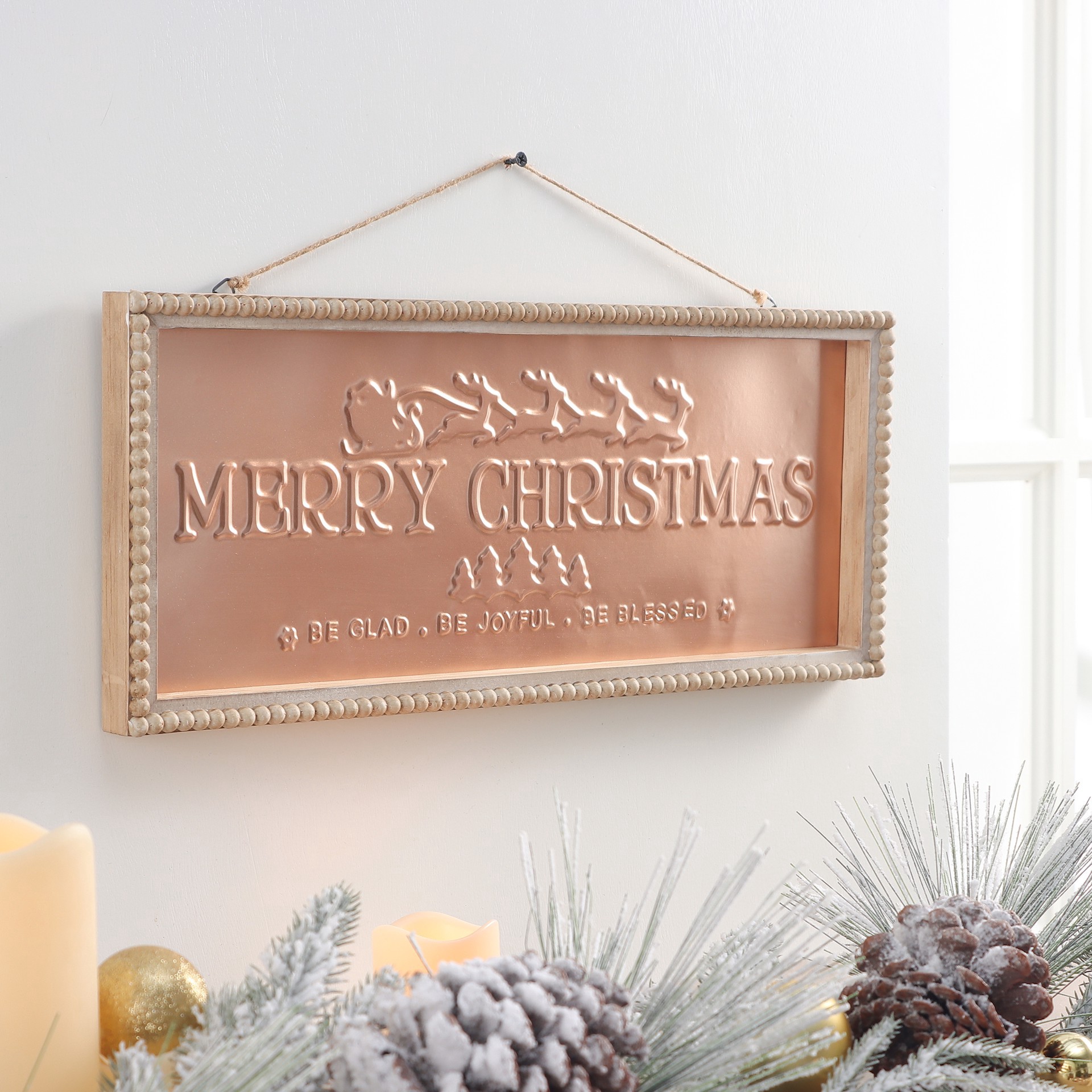 slide 4 of 8, 19.75" Merry Christmas Metal Wall Decor In Beaded Frame By Ashland, 19.75 in x 8 in