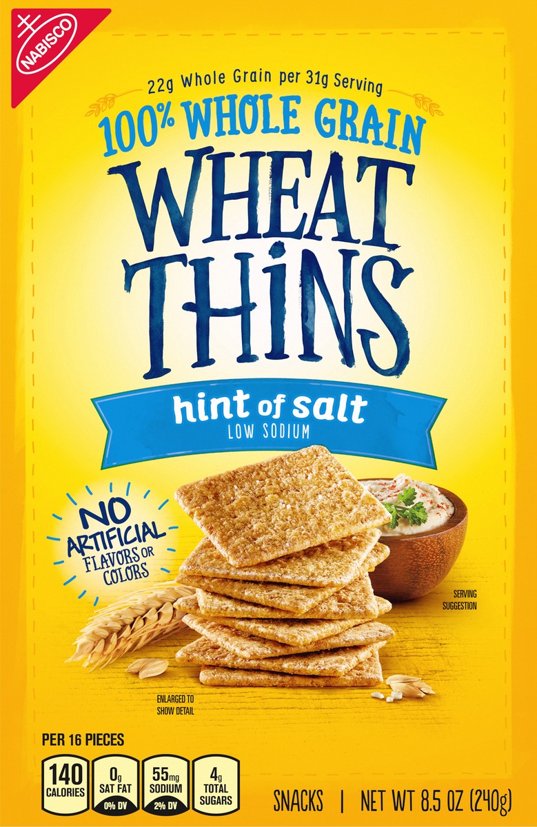 slide 4 of 16, Wheat Thins Hint of Salt Low Sodium Snacks, Whole Grain Wheat Crackers, Snack Crackers, 8.5 oz, 8.5 oz