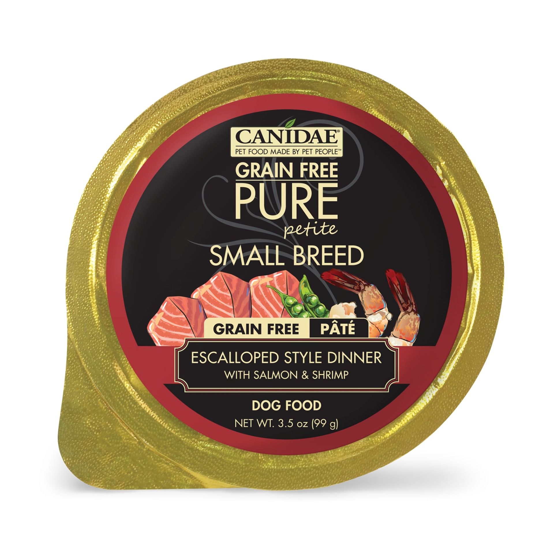 slide 1 of 1, CANIDAE Grain Free Pure Petite Small Breed Escalloped Style Dinner with Salmon and Shrimp Wet Dog Food, 3.5 oz