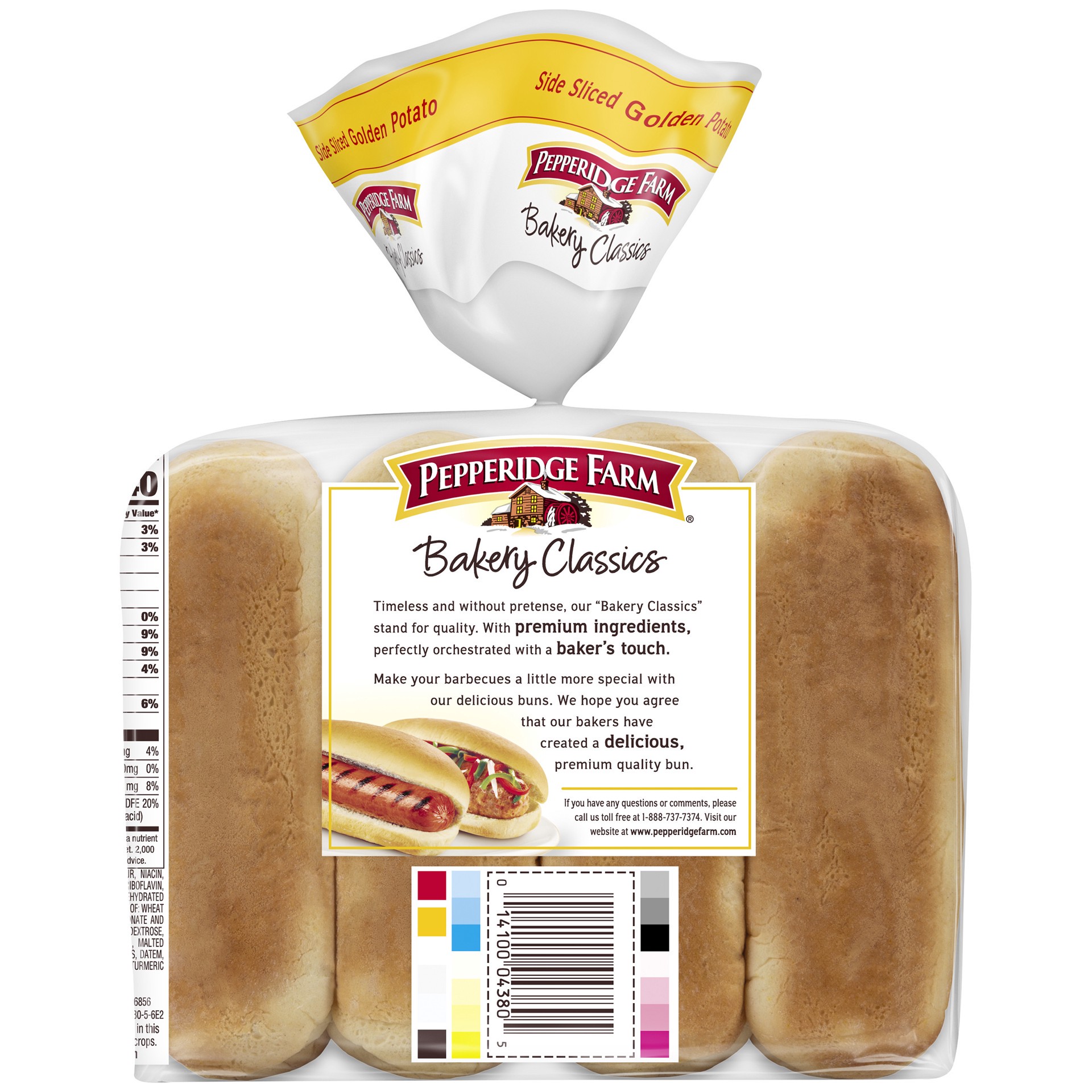 slide 5 of 5, Pepperidge Farm Bakery Classics Side Sliced Golden Potato Hot Dog Buns, 14 oz. Bag, 8-pack, 14 oz