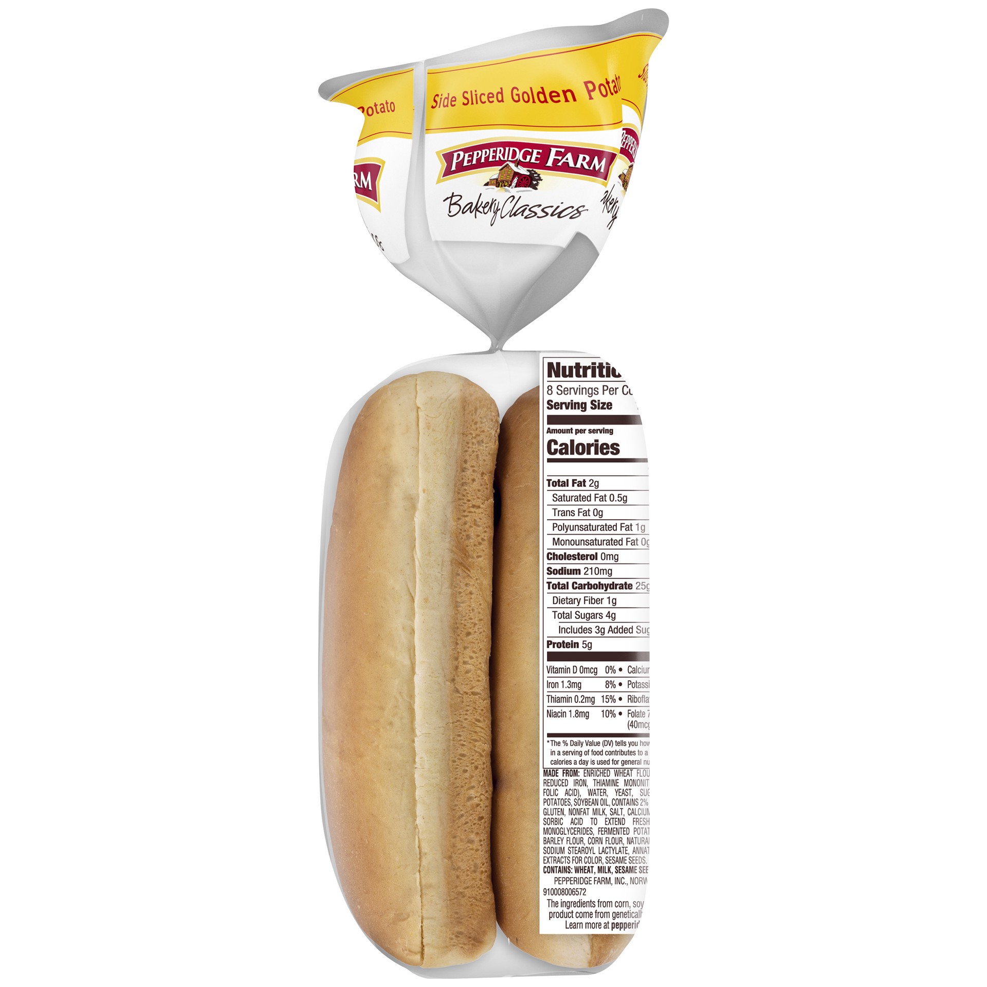 slide 2 of 5, Pepperidge Farm Bakery Classics Side Sliced Golden Potato Hot Dog Buns, 14 oz. Bag, 8-pack, 14 oz