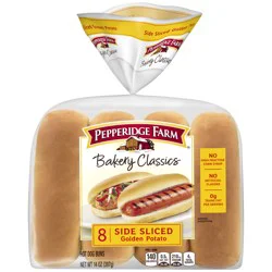 Pepperidge Farm Bakery Classics Side Sliced Golden Potato Hot Dog Buns, 14 oz Bag, 8-pack