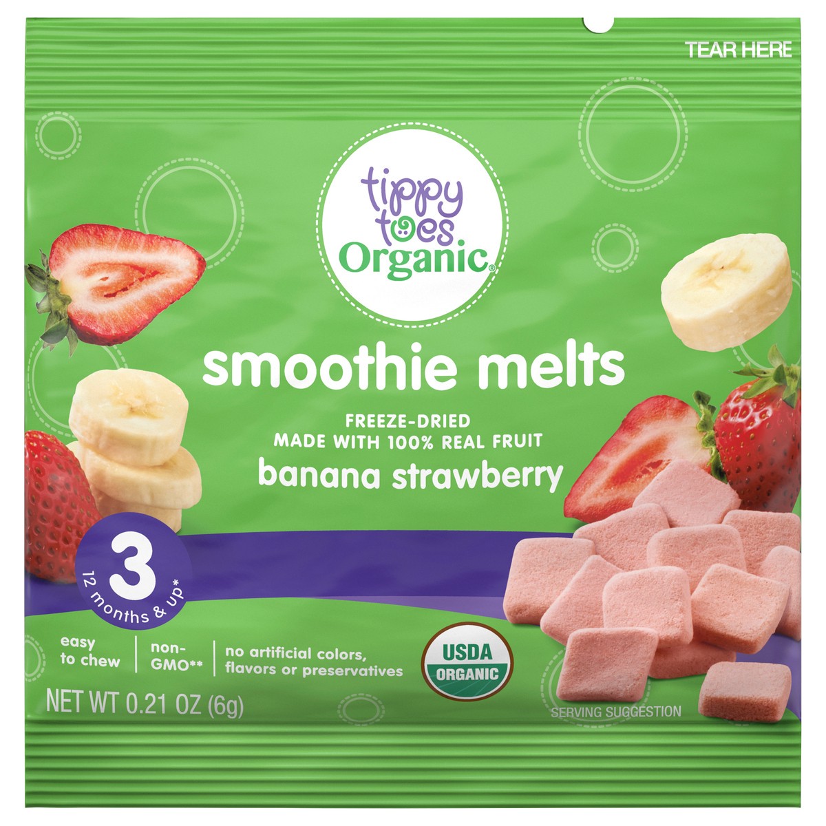 slide 3 of 4, Tippy Toes Organic Banana Strawberry Smoothie Melts 0.21 oz, 0.21 oz