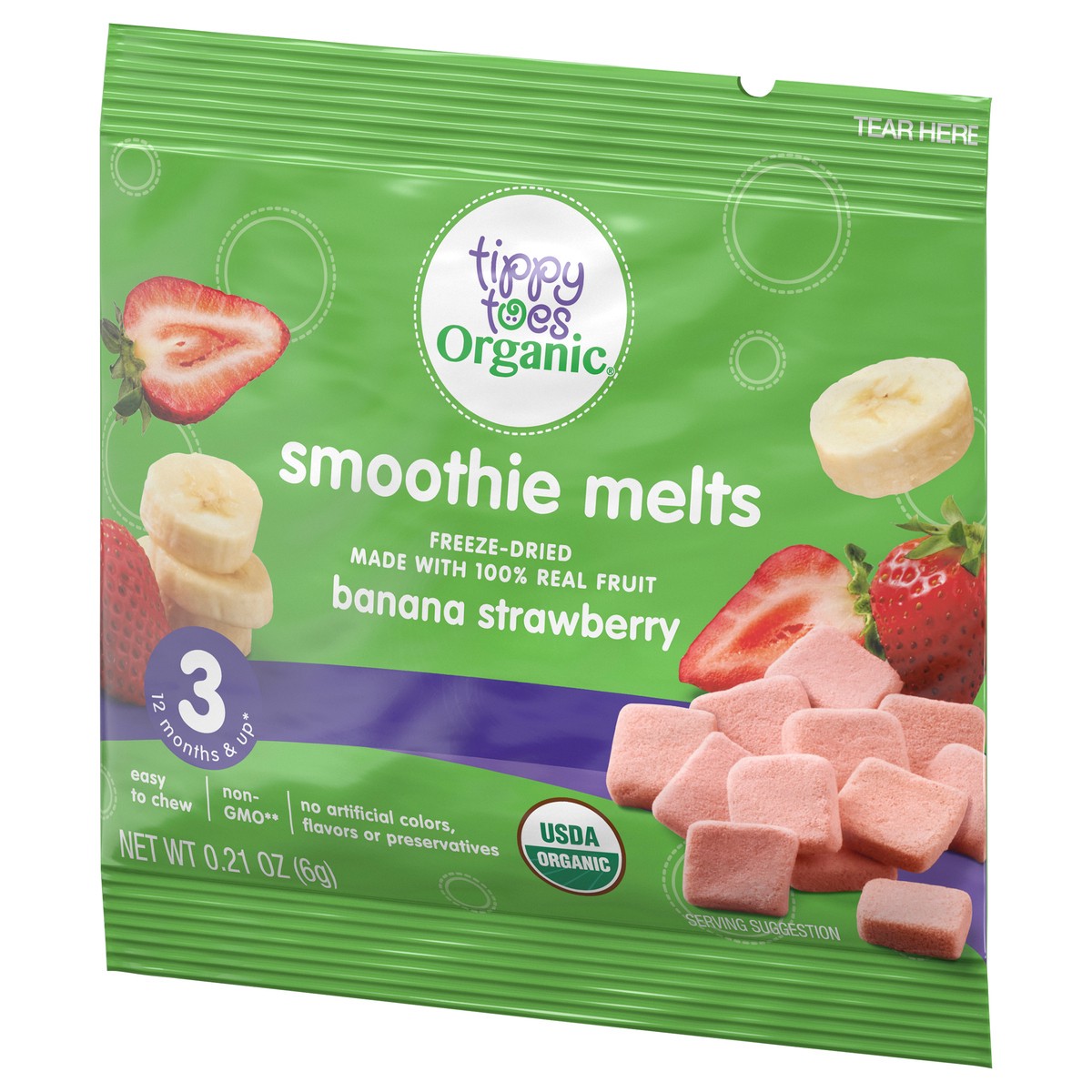 slide 2 of 4, Tippy Toes Organic Banana Strawberry Smoothie Melts 0.21 oz, 0.21 oz