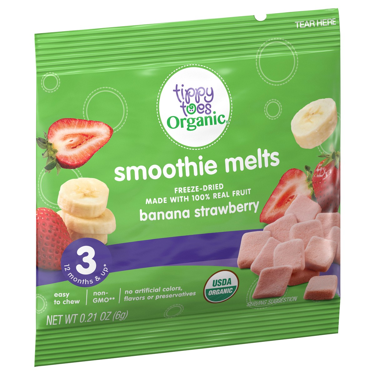 slide 4 of 4, Tippy Toes Organic Banana Strawberry Smoothie Melts 0.21 oz, 0.21 oz