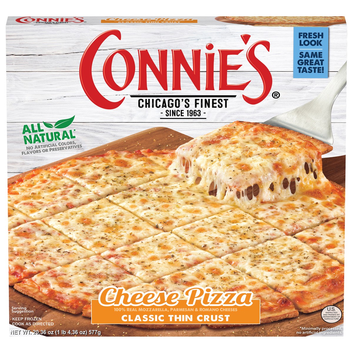 slide 1 of 9, Connie's Classic Thin Crust Cheese Pizza 20.36 oz, 20.36 oz